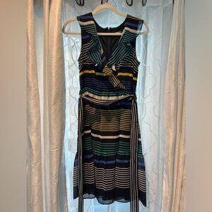 DKNY Multi Color Striped Fit and Flare Dress